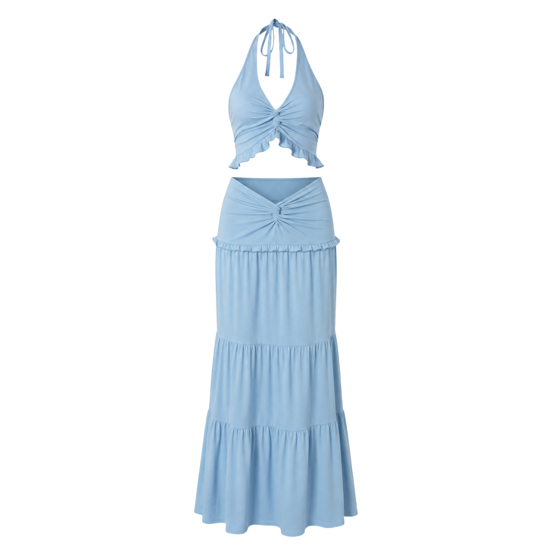 Ruched Halter Top & Maxi Skirt Set