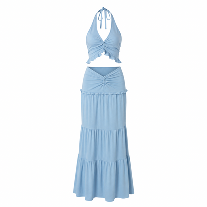 Ruched Halter Top & Maxi Skirt Set