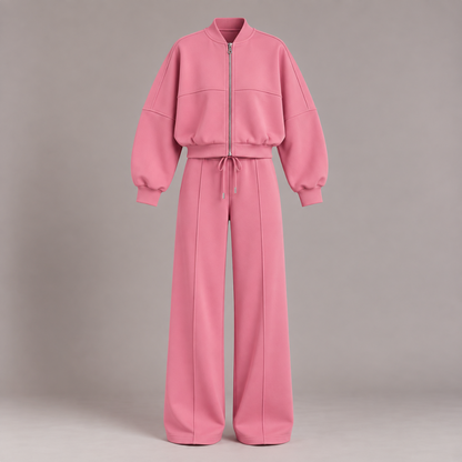 Bomber Jacket & Wide-Leg Trousers Set