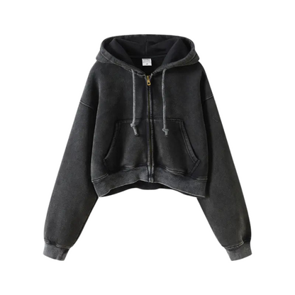 Washed Plush Zipper Hooded Sweater