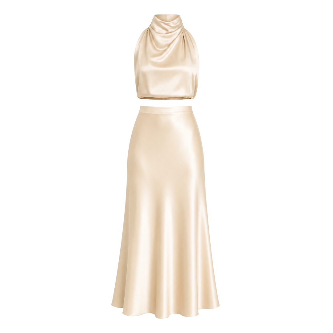 Halter Neck Satin Co-Ord Set
