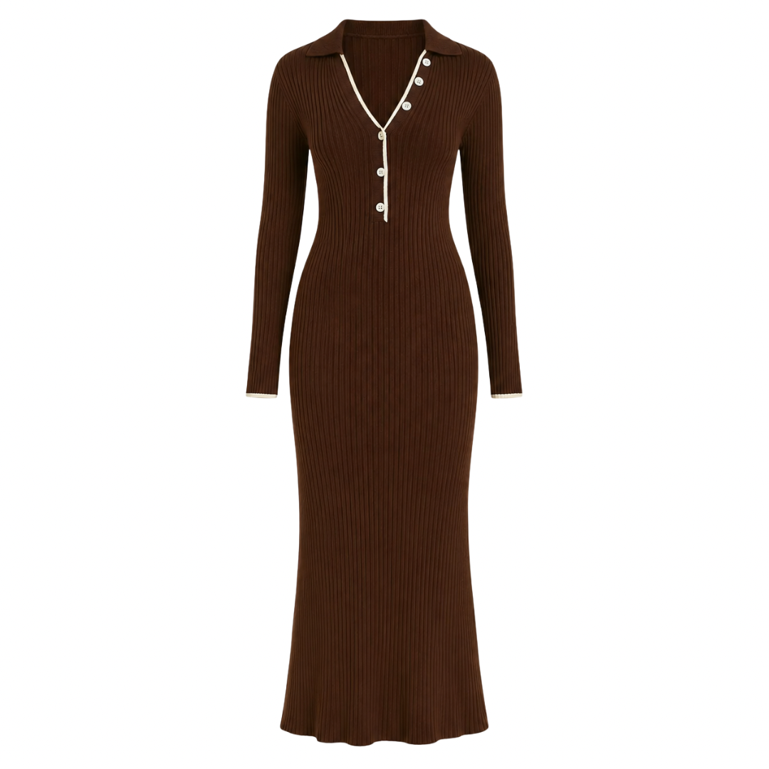 Polo Collar Ribbed Knit Dress