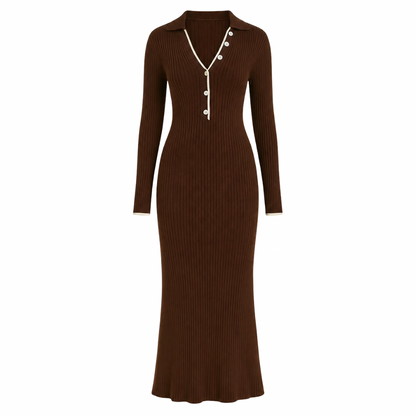 Polo Collar Ribbed Knit Dress
