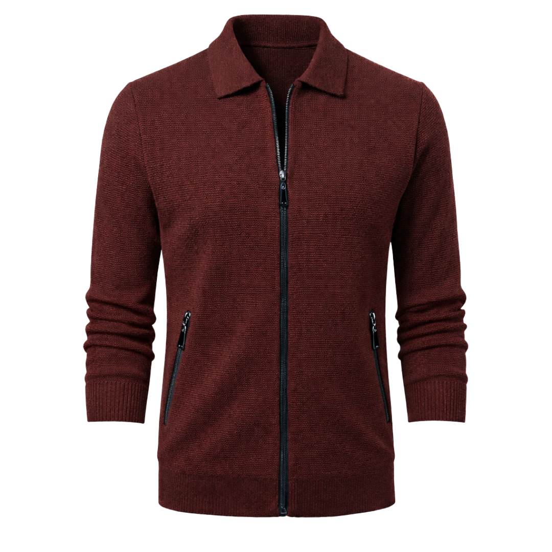 Knit Zip Up Cardigan Bordeaux The Olace