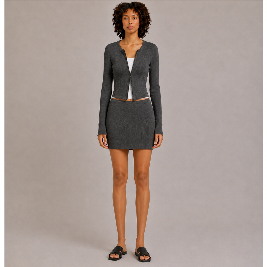 Zip Cardigan & Skirt Set