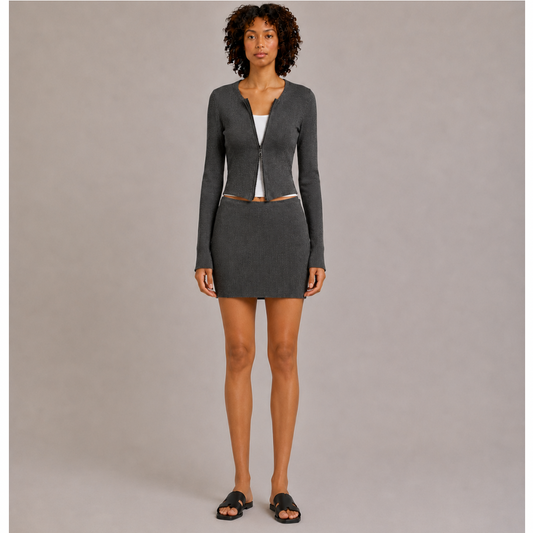 Zip Cardigan & Skirt Set