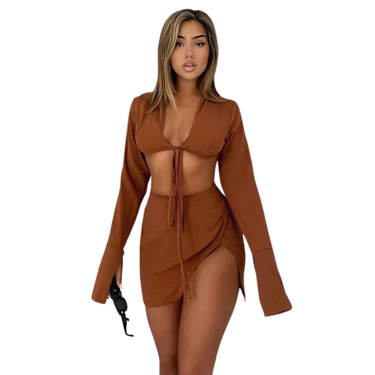 Lace-Up Knit Two-Piece Set