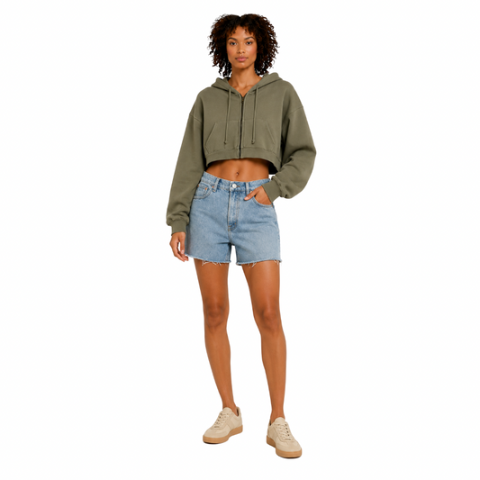 Washed Plush Zipper Hooded Sweater