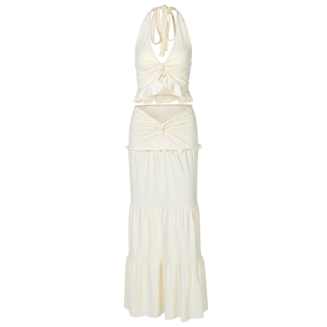 Ruched Halter Top & Maxi Skirt Set