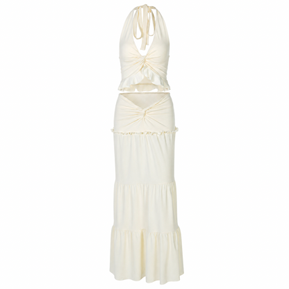 Ruched Halter Top & Maxi Skirt Set