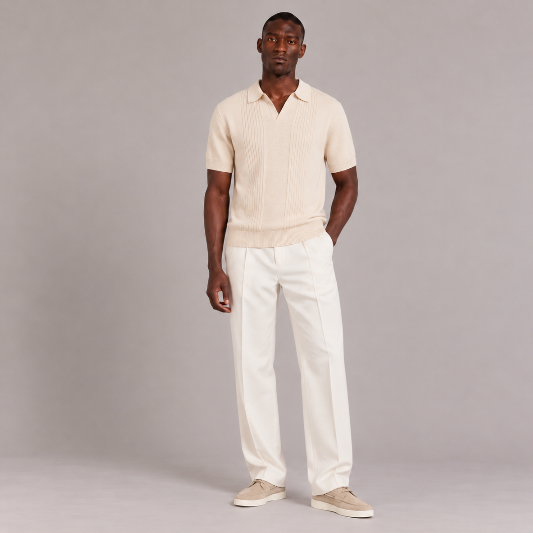 Ribbed Knit Polo Shirt