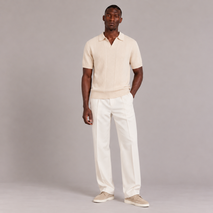 Ribbed Knit Polo Shirt