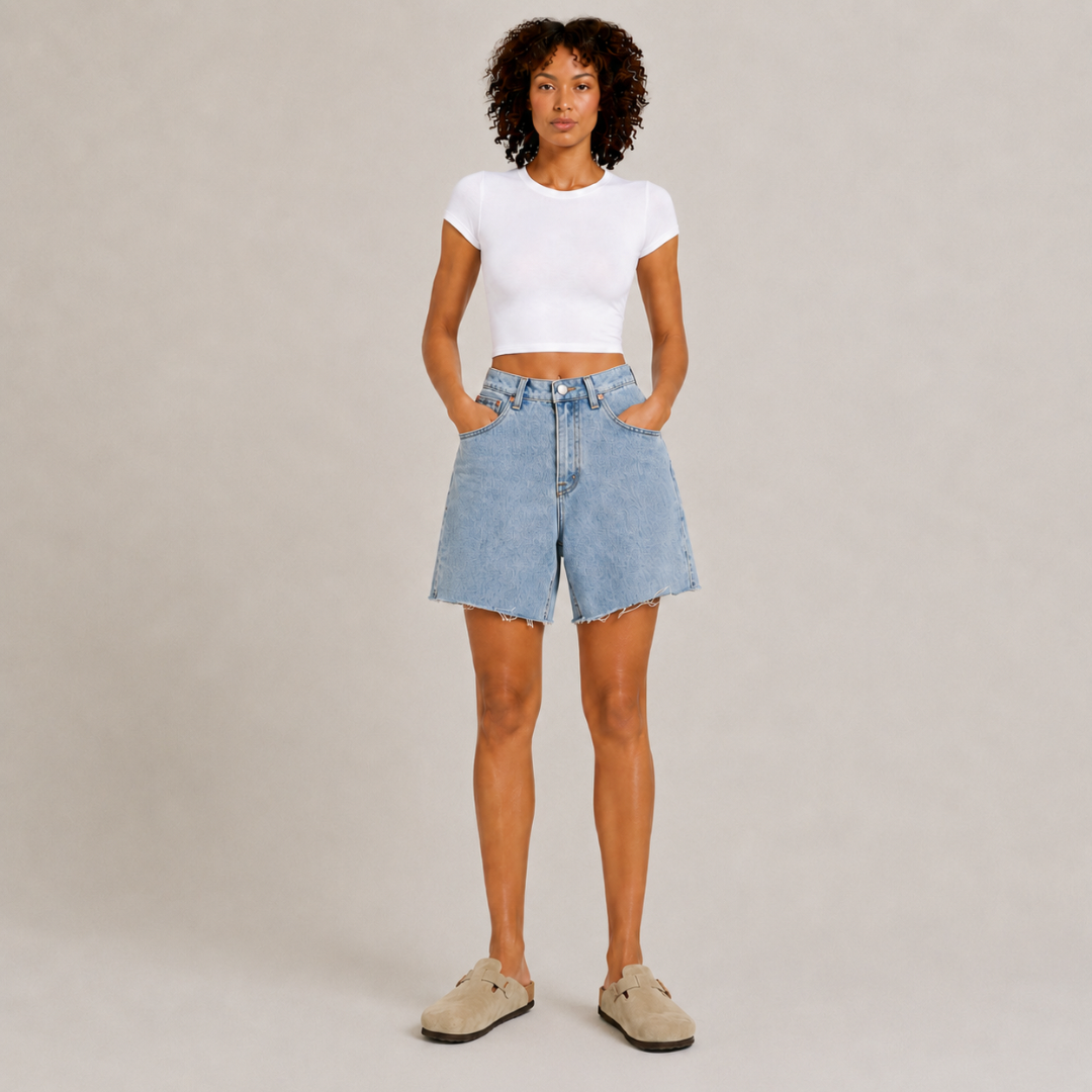Wide Leg Denim Shorts