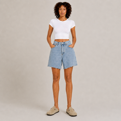Wide Leg Denim Shorts