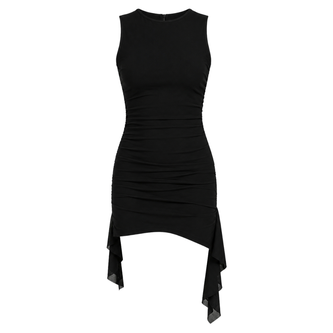 Ruched Asymmetric Hem Dress