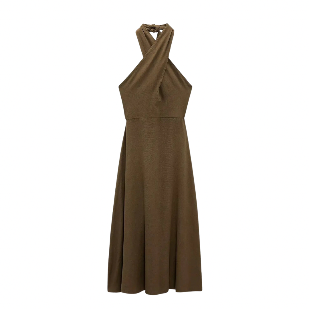 Linen Halter Neck Midi Dress