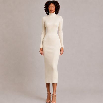 Ribbed Knit High-Neck Dress