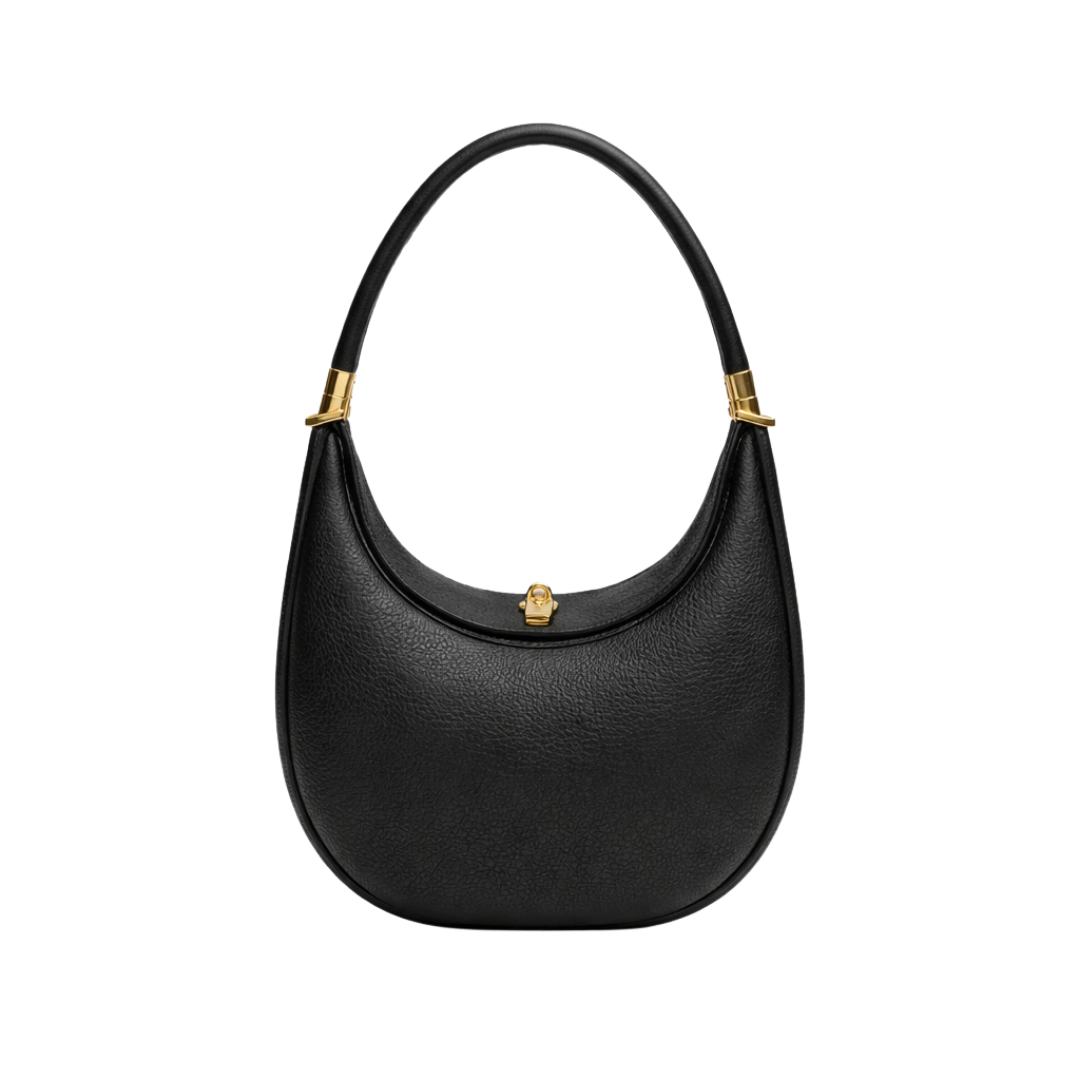 Structured Leather Crescent Shoulder Bag