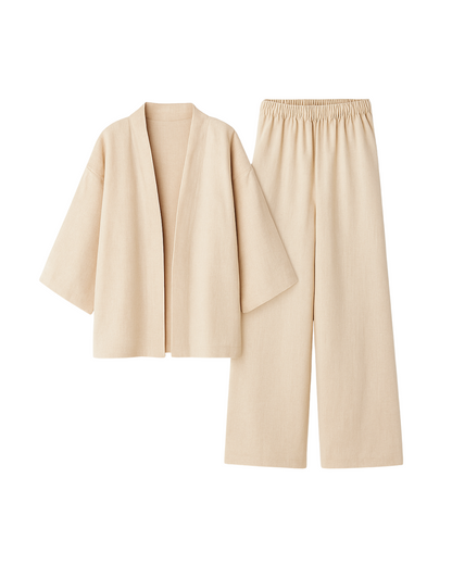 Two-Piece Linen Set Cardigan & Trousers