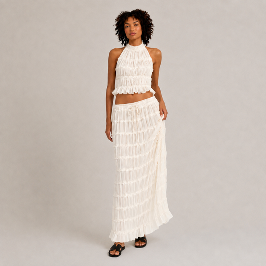 Pleated Halter Top & Maxi Skirt Set