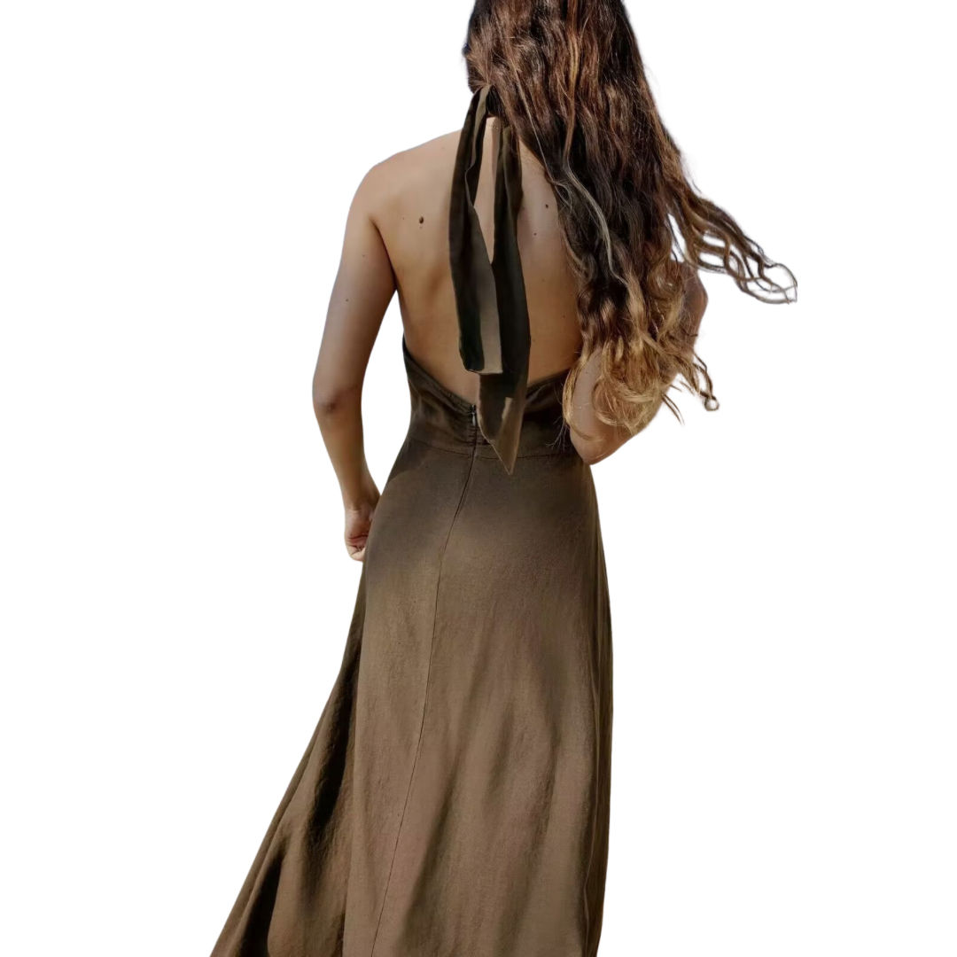Linen Halter Neck Midi Dress