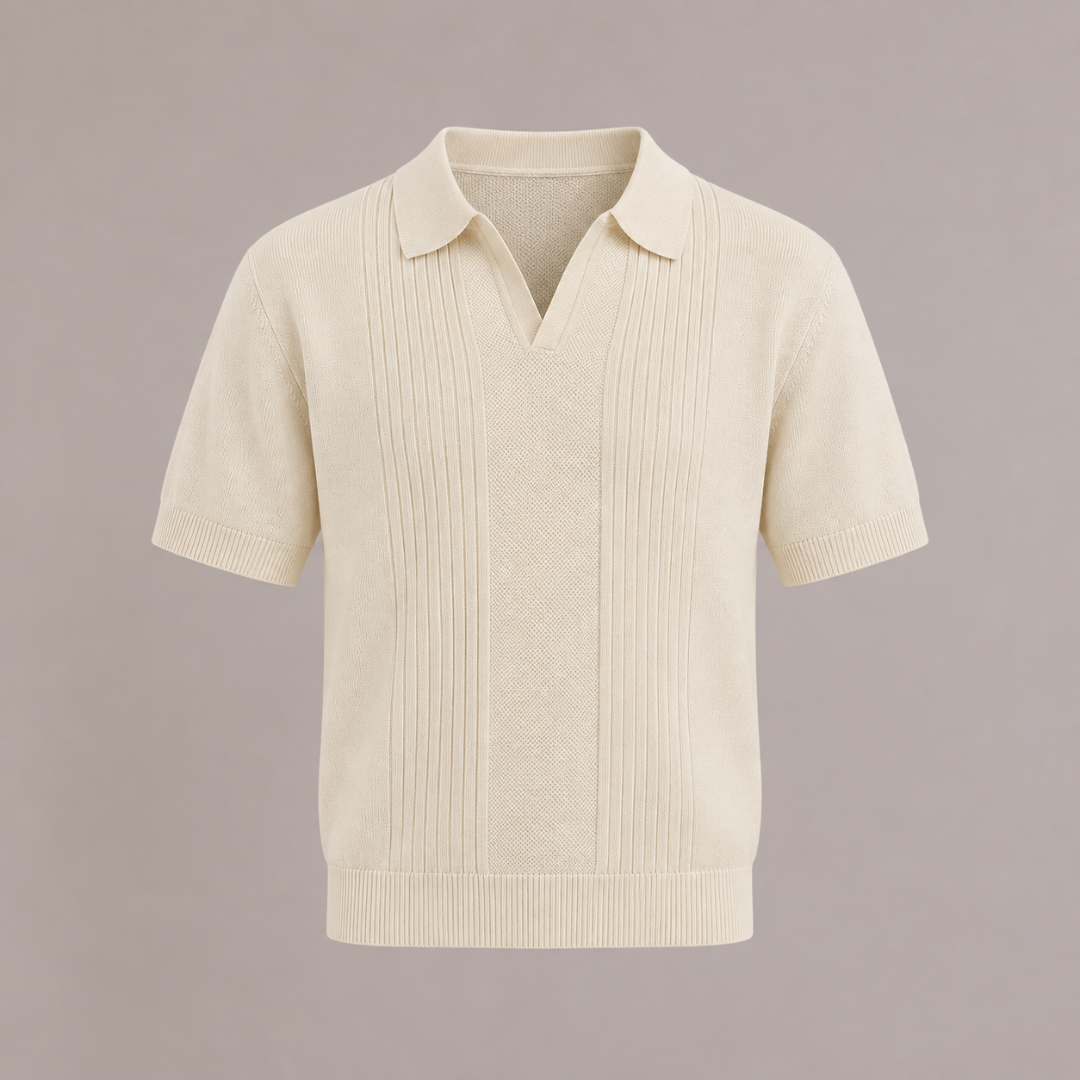 Ribbed Knit Polo Shirt