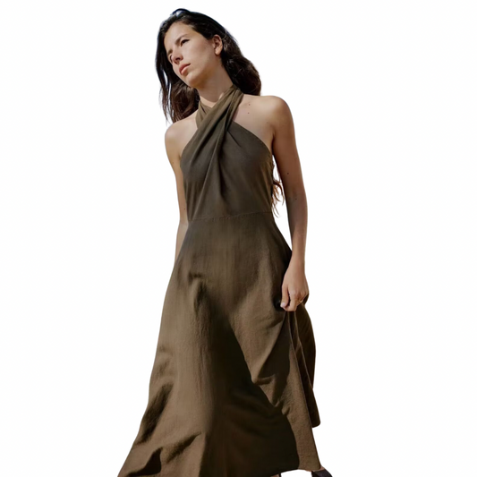 Linen Halter Neck Midi Dress