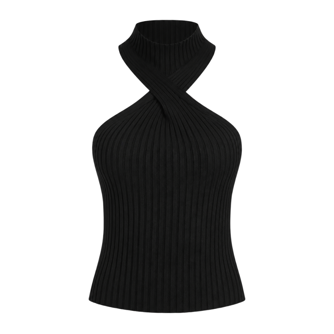 Twist-Front Knit Halter Top