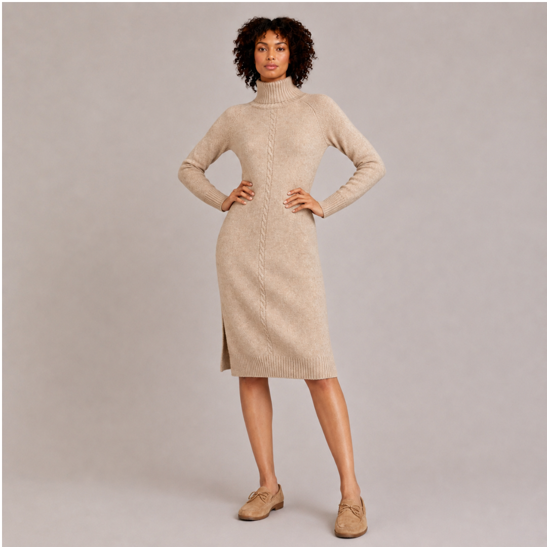 Cable Knit Turtleneck Dress