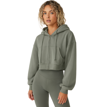 Washed Plush Zipper Hooded Sweater