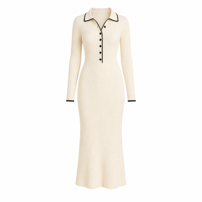 Polo Collar Ribbed Knit Dress