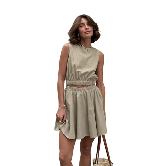 Two-Piece Linen Set Top and Skirt