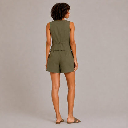 V-Neck Button Vest & Shorts Set