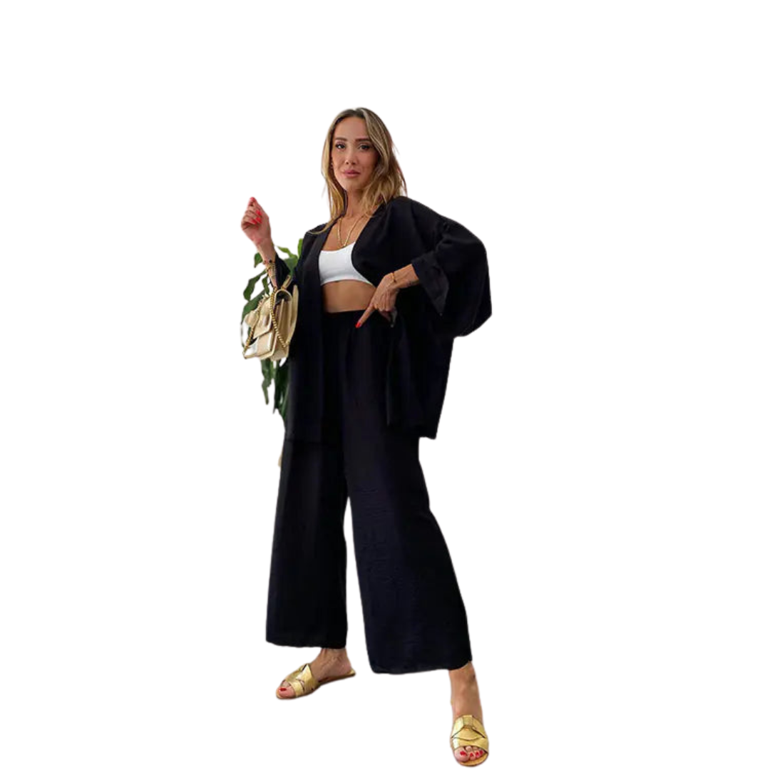 Two-Piece Linen Set Cardigan and Trousers