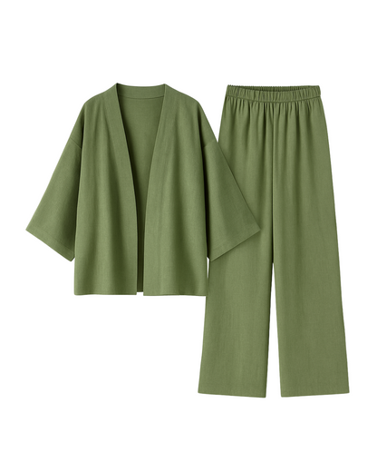 Two-Piece Linen Set Cardigan & Trousers