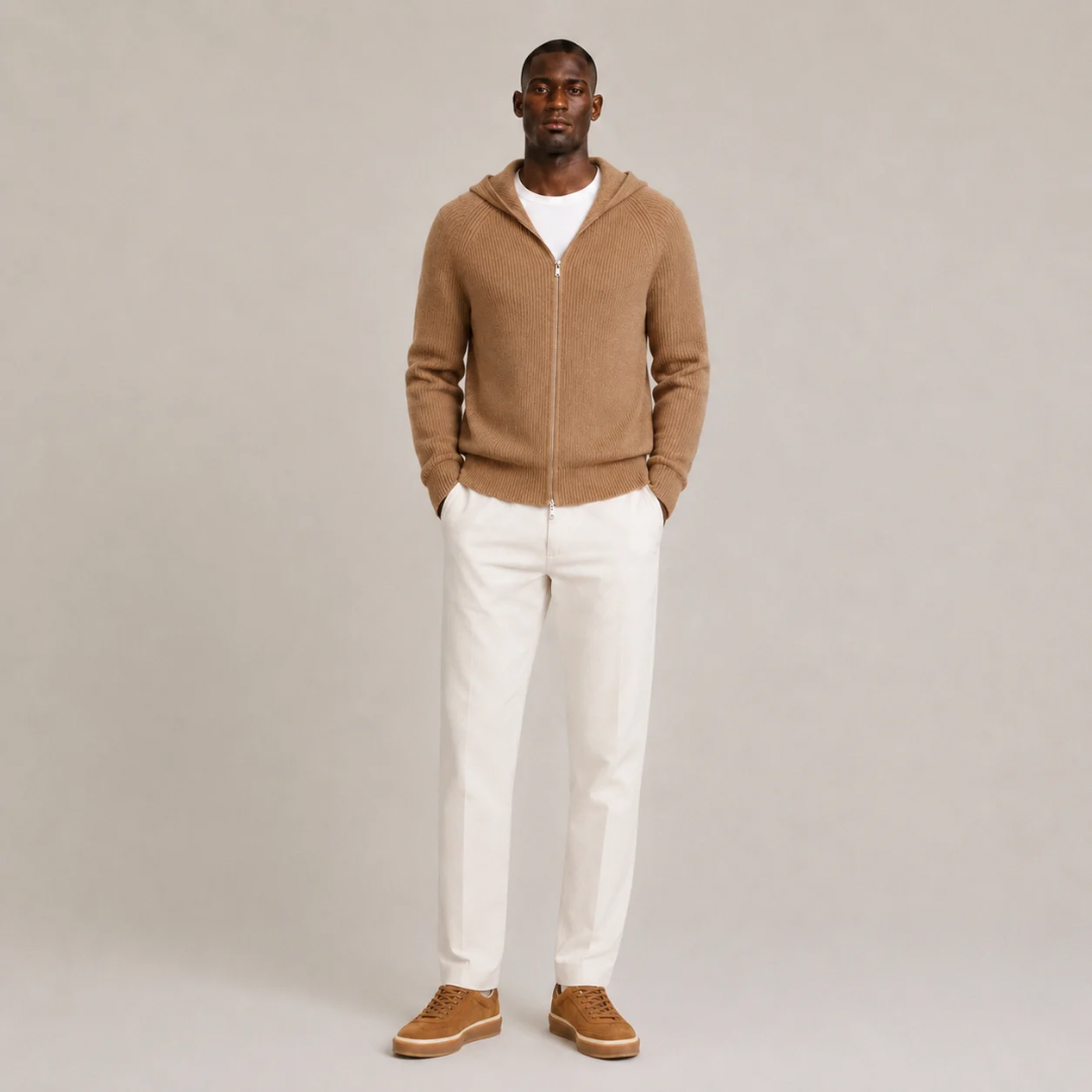 Wool-Cashmere Hooded Zip Sweater