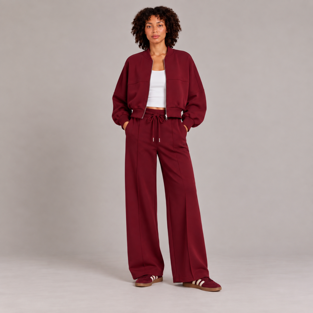 Bomber Jacket & Wide-Leg Trousers Set