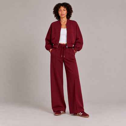 Bomber Jacket & Wide-Leg Trousers Set