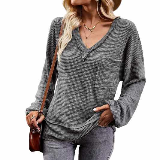 V-Neck Long-Sleeve Knitted Top