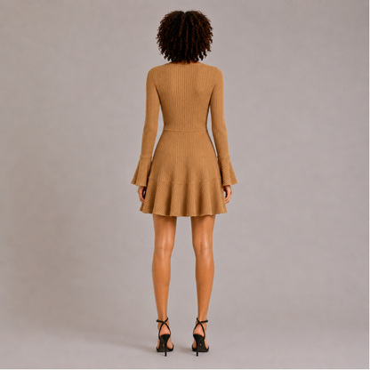 V-Neck Knitted Mini Dress
