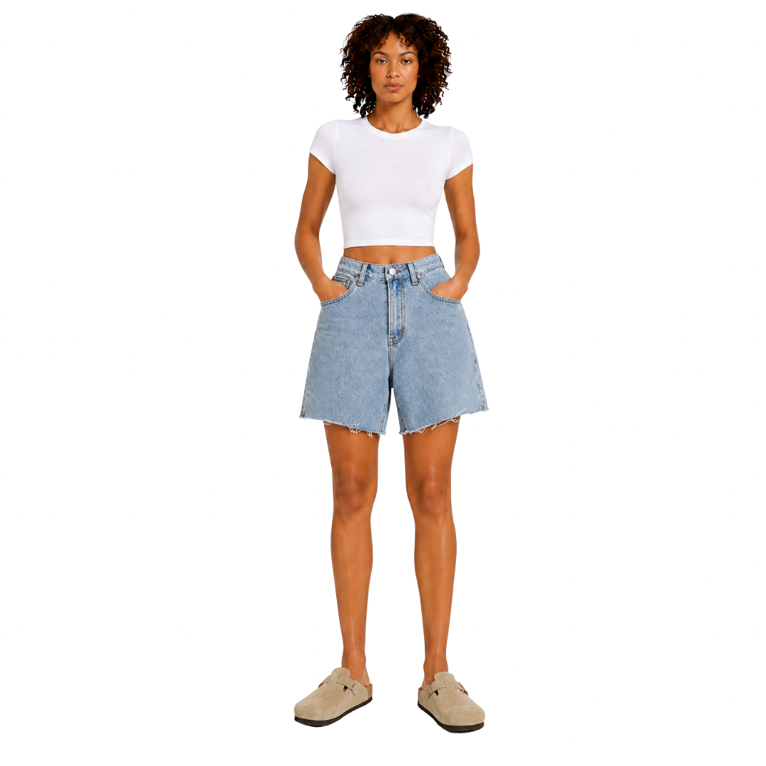 Wide Leg Denim Shorts