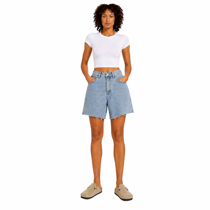 Wide Leg Denim Shorts