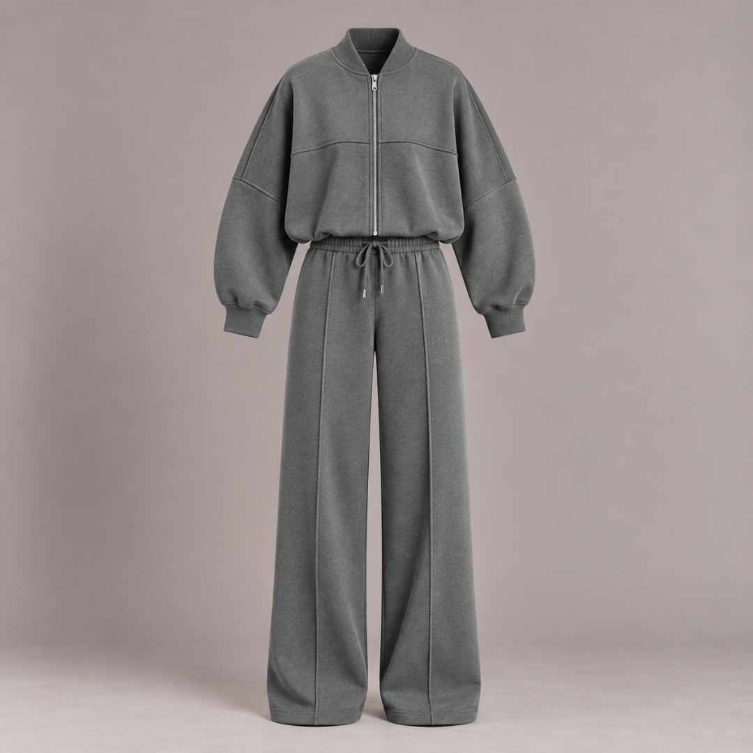 Bomber Jacket & Wide-Leg Trousers Set