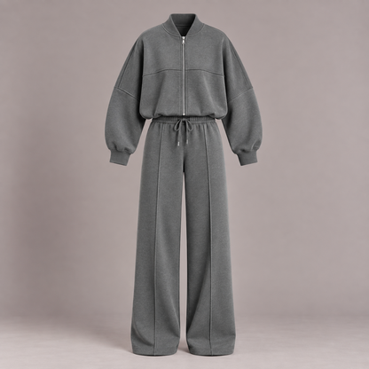 Bomber Jacket & Wide-Leg Trousers Set