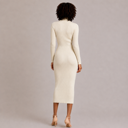 Ribbed Knit High-Neck Dress