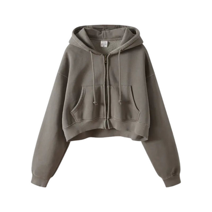 Washed Plush Zipper Hooded Sweater