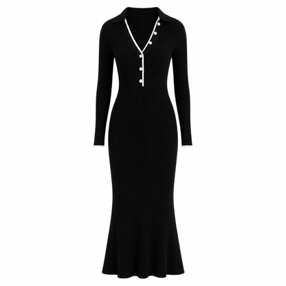 Polo Collar Ribbed Knit Dress