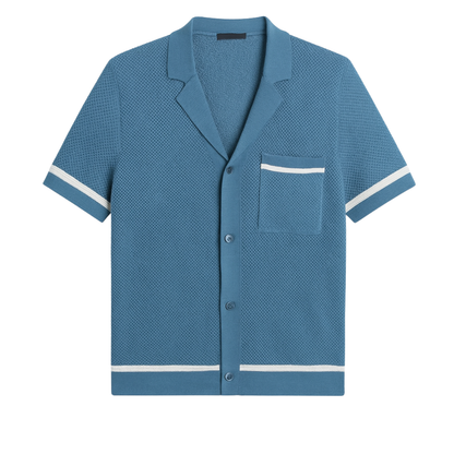 Buttoned Knit Polo in Blue - The Olace