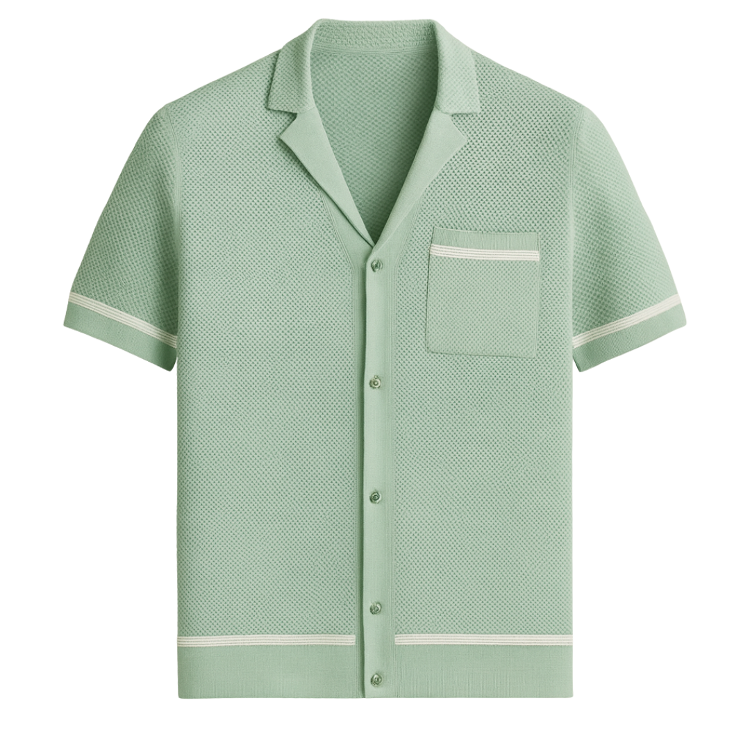 Buttoned Knit Polo in Green - The Olace