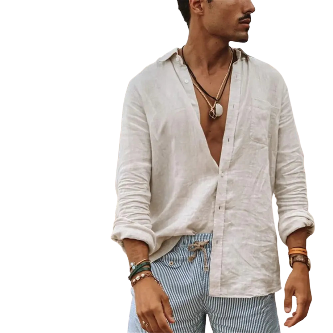 Cotton Linen Lapel Long-Sleeve Shirt